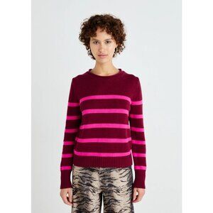 GAP Roll Neck Sweater Womens L Burgundy Pink Stripe Crewneck Pullover Rib Knit
